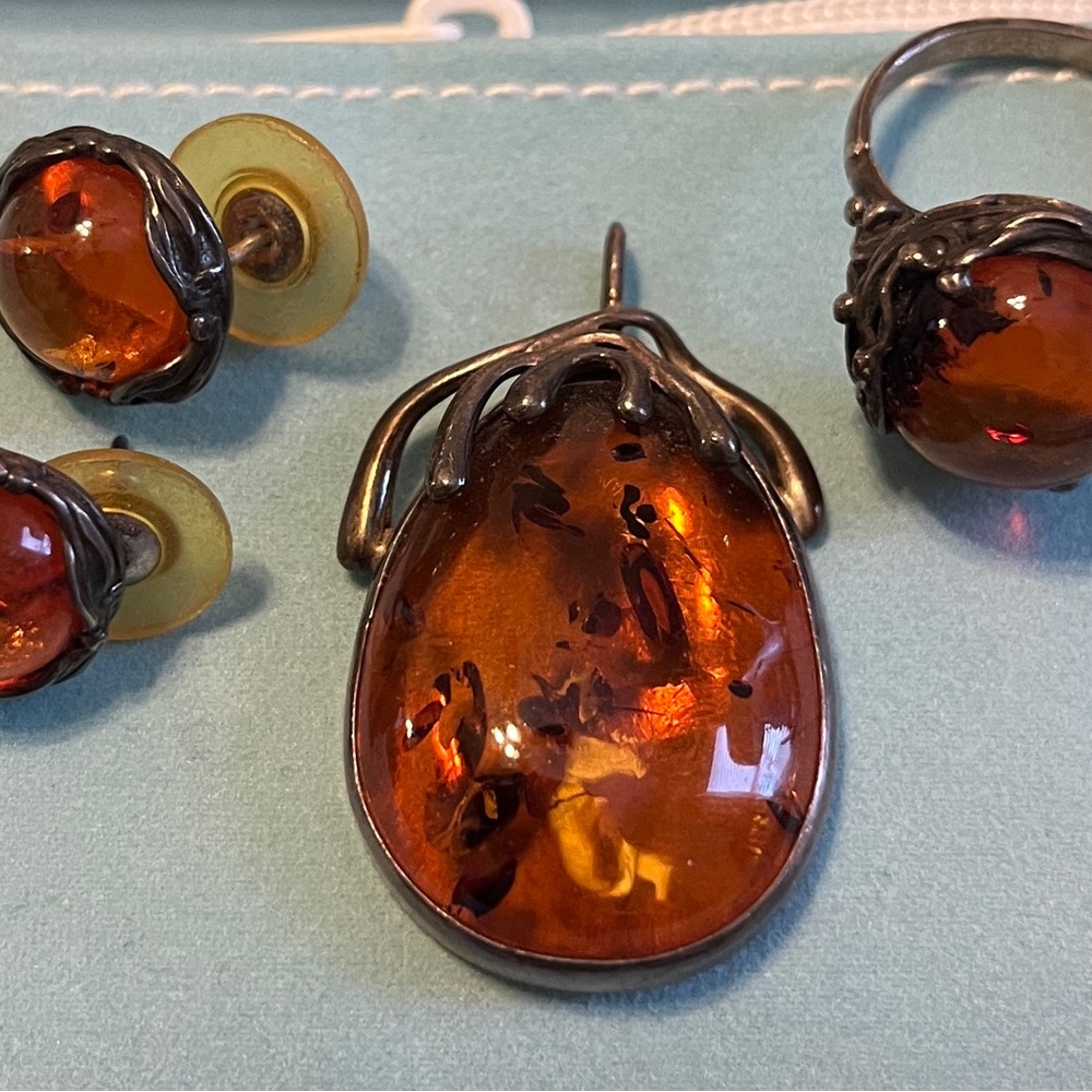 Amber Pendant and Earring Set